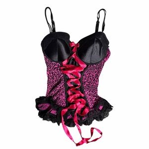 Y2K Scene Pink and Black Leopard Corset Top Size 36C